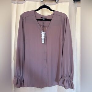 Tahari XL Mauve Button Front Blouse NWT Ruffle Sleeve